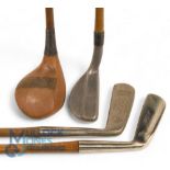 4x Interesting clubs incl JH Taylor Dreadnought stripe top light stained persimmon spoon, JH