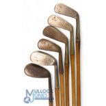 6x Assorted irons incl Geo Duncan 'Akros' model mashie niblick in bright stainless, Robert Simpson