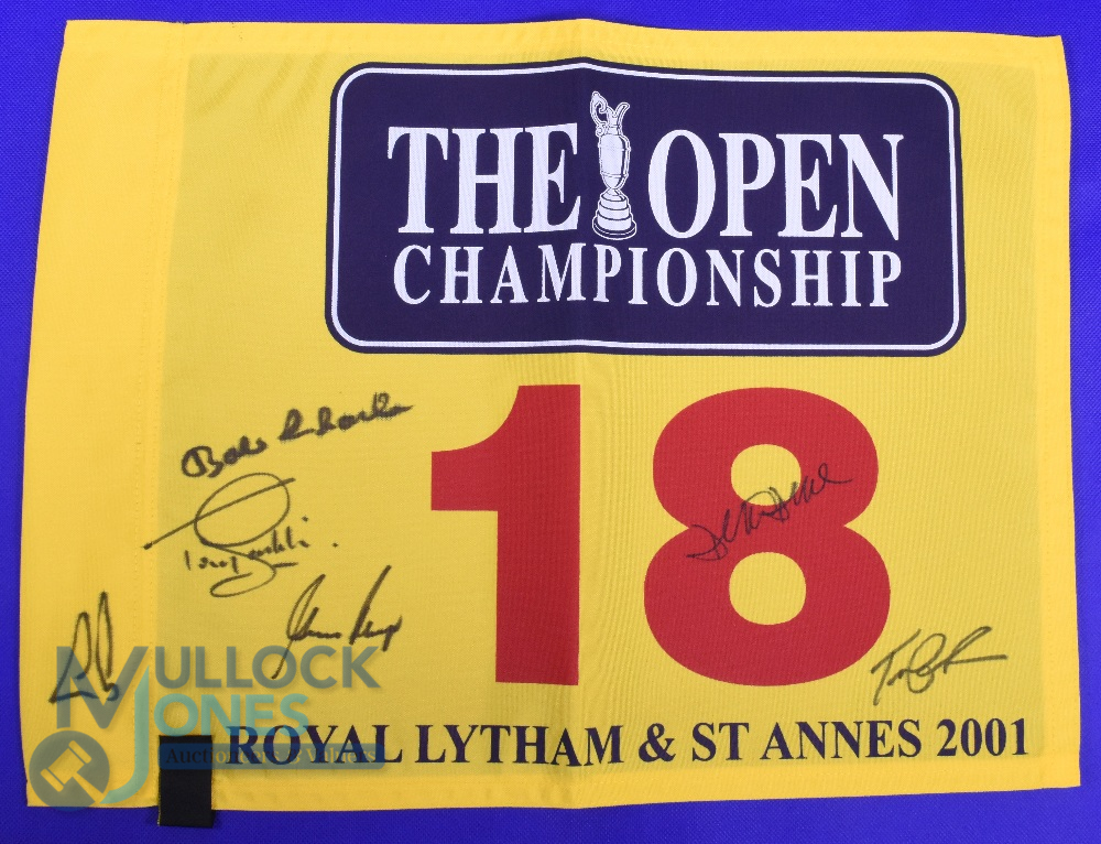 Autographs - multi signed 2001 Royal Lytham & St Annes Golf Pin Flag - Bob Charles, Tony Jacklin,