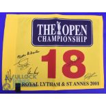 Autographs - multi signed 2001 Royal Lytham & St Annes Golf Pin Flag - Bob Charles, Tony Jacklin,