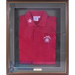 Sandy Lyle signed Adidas Golf Shirt, size 42-44 with a bold signature above Adidas logo, in a deep