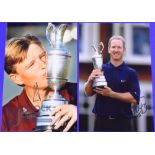 2001 David Duval and 2002 Ernie Els Open Golf Champions signed colour press photographs - played