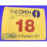 2011 Open Golf Championship No.18 Hole pin flag signed by the winner Darren Clark - played over