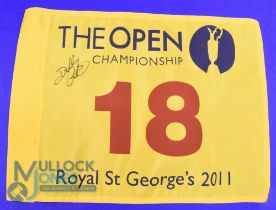 2011 Open Golf Championship No.18 Hole pin flag signed by the winner Darren Clark - played over