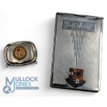 1913 Birmingham Silver Hallmarked Golf Snuff Box: with a silverplated golf scorecard holder,