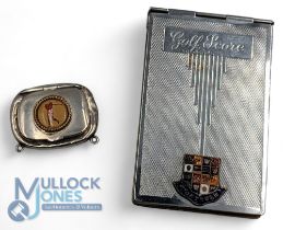 1913 Birmingham Silver Hallmarked Golf Snuff Box: with a silverplated golf scorecard holder,