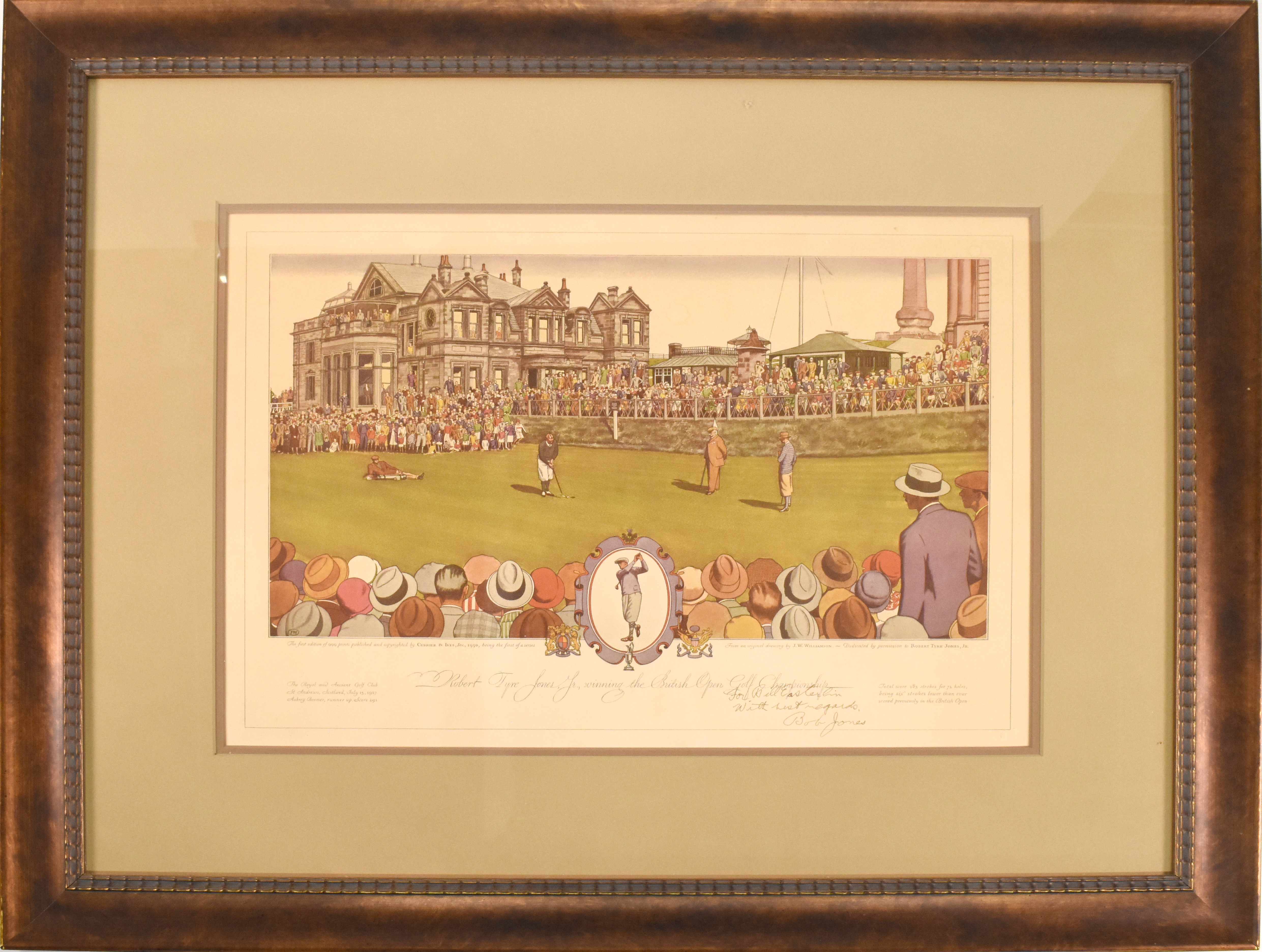 Bobby Jones Signed 1930 Currier & Ives British Open at St Andrews limited edition Print - RARE!