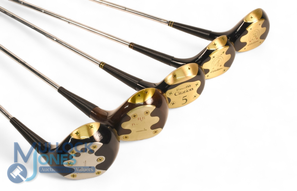 5x Power Built Citation persimmon woods 1, 3, 4 and 5 in black finish with brass backweight, central - Image 2 of 2