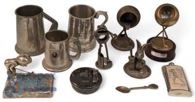 Golf Metal Collectables: a mixed collection to include ashtray, spoon, pin dish, pewter hip flask,