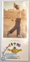 2002 Legends of the Ryder Cup multi signed Golf Tribute card, with signatures of M Faulkner, Harry