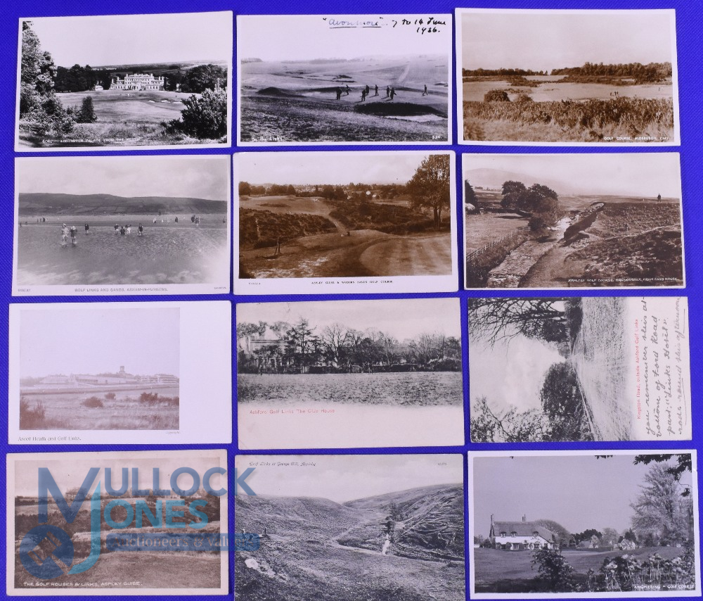 Interesting collection of early 20th c English golf links b&w postcards (12) to incl Dunnerholme