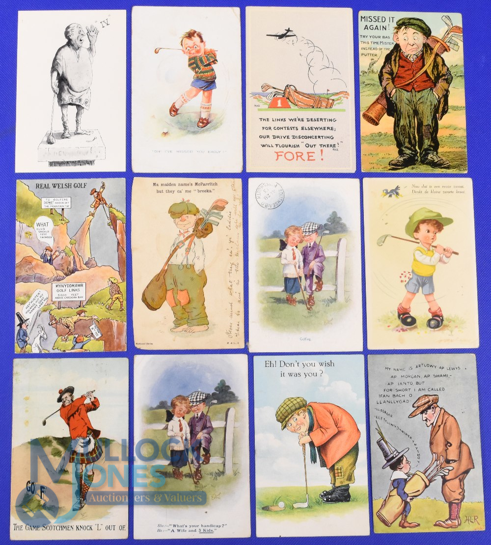 Interesting collection of early humorous American, European and UK coloured golfing postcards from