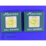 2x 2021 Original US Masters Golf Tournament Enamel and Gilt Ball Markers won by Hideki Matsuyama