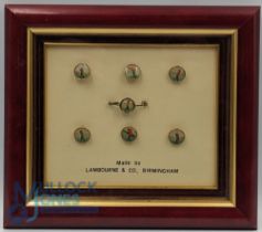 Period Lambourne & Co Golf Themed Cuff Link, Buttons, Tie Clip, a framed set with original Lambourne