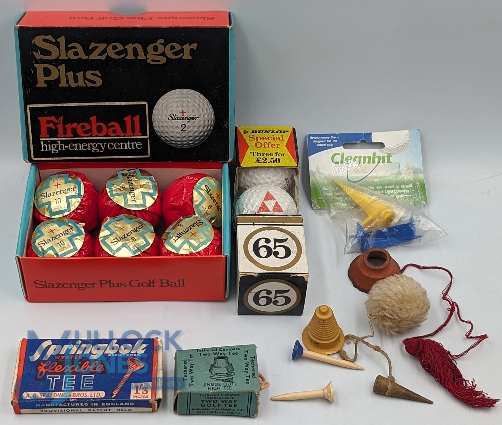 Golf Ball and Tee Collectables: to include Slazenger Plus Fireball box of 6 wrapped balls, Dunlop 65