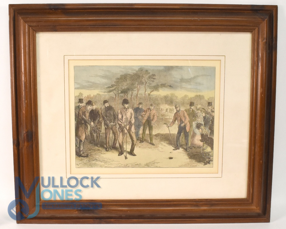 3 Golf Pictures: to include a period hand coloured engraving of Golf at Black Heath, signed H - Image 3 of 3