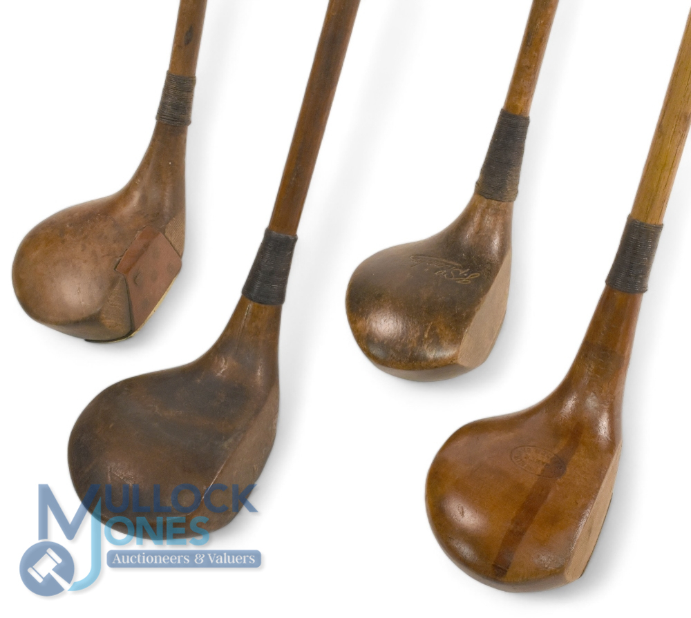 4x Assorted socket neck persimmon woods incl 2x large head drivers one stamped Weir Cruden Bay,