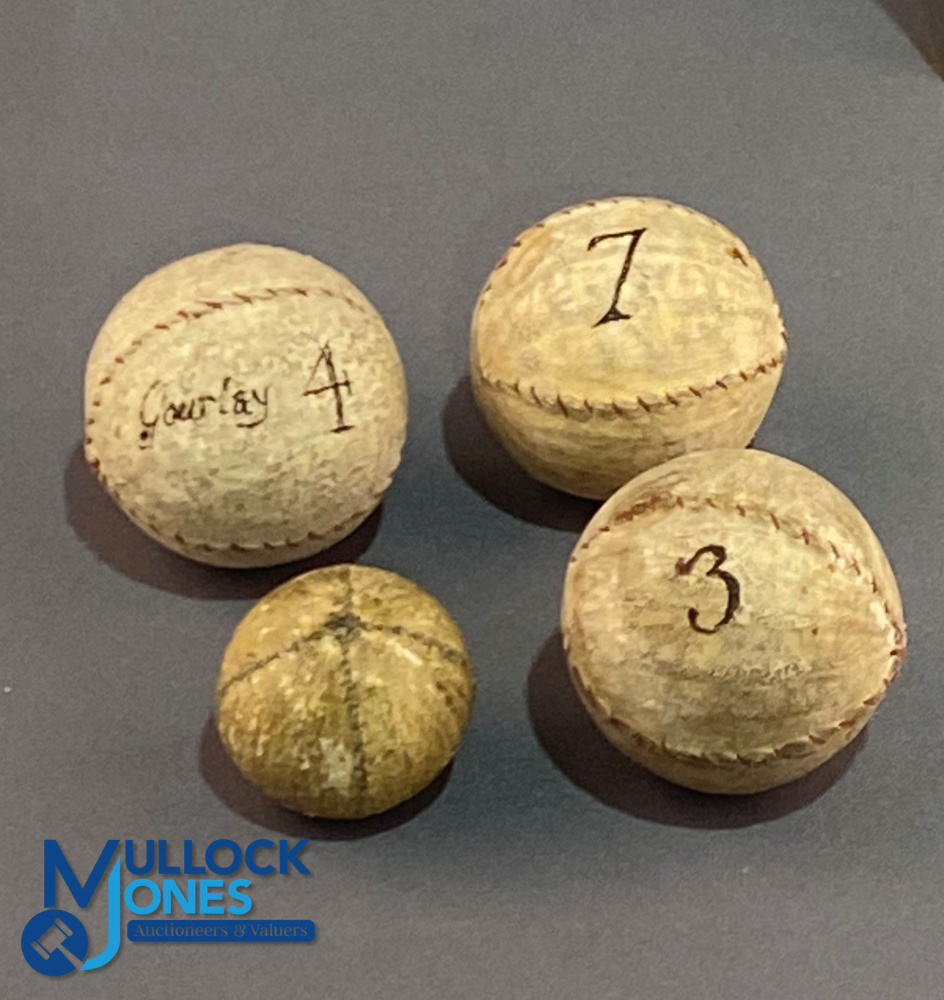 Collection of Eton Fives Leather Balls: One marked Gourley 4, 3, 7 together with a smaller ball (4)