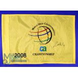 2008 World Golf Match Play Championship yellow embroidered pin flag - signed by the winner Geoff