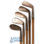 5x Assorted irons incl Anderson large head niblick, Kenbar mashie, Frank Sugg, Liverpool pitted