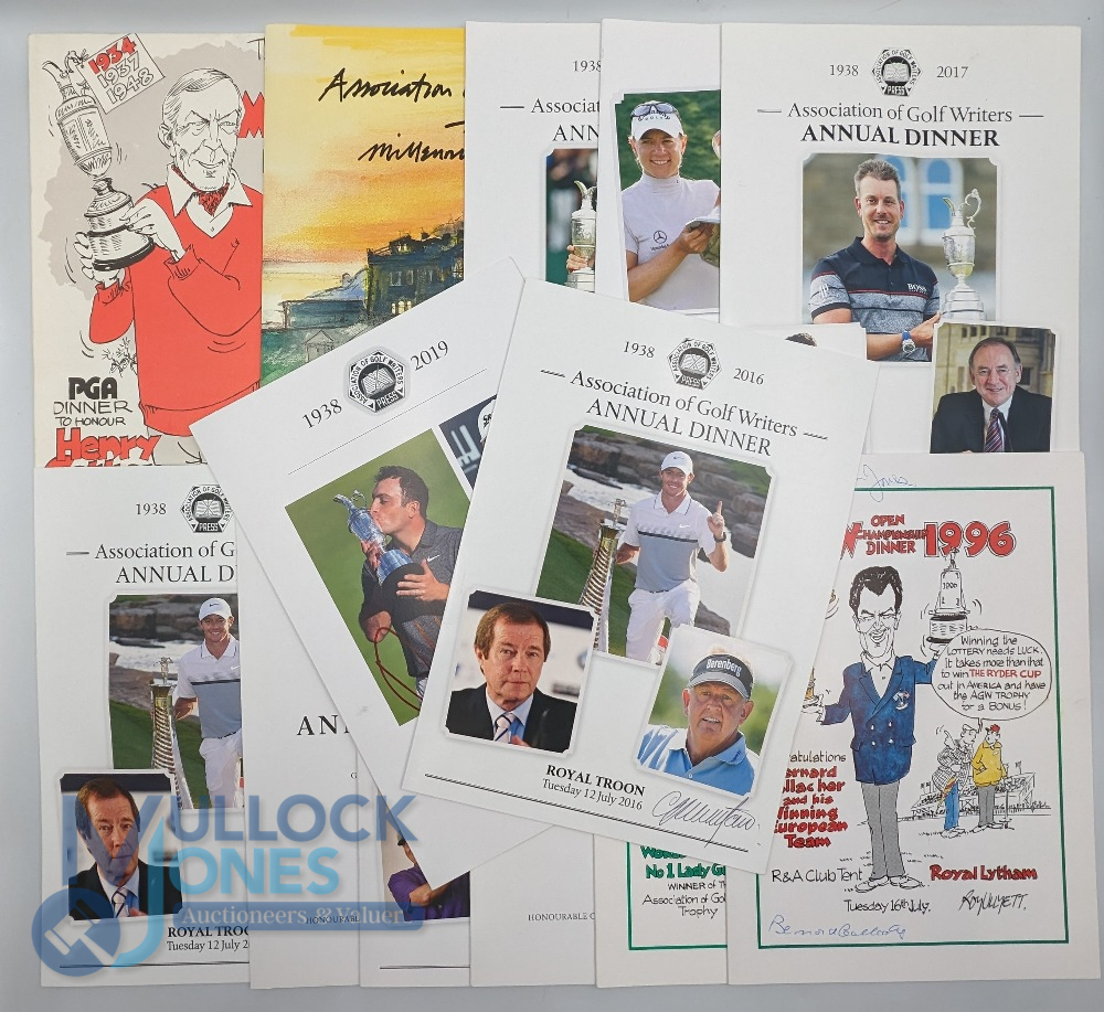 14 AGW Association of Golf Writers Annual Dinner Menus: a collection of 14 with 3 good signatures of