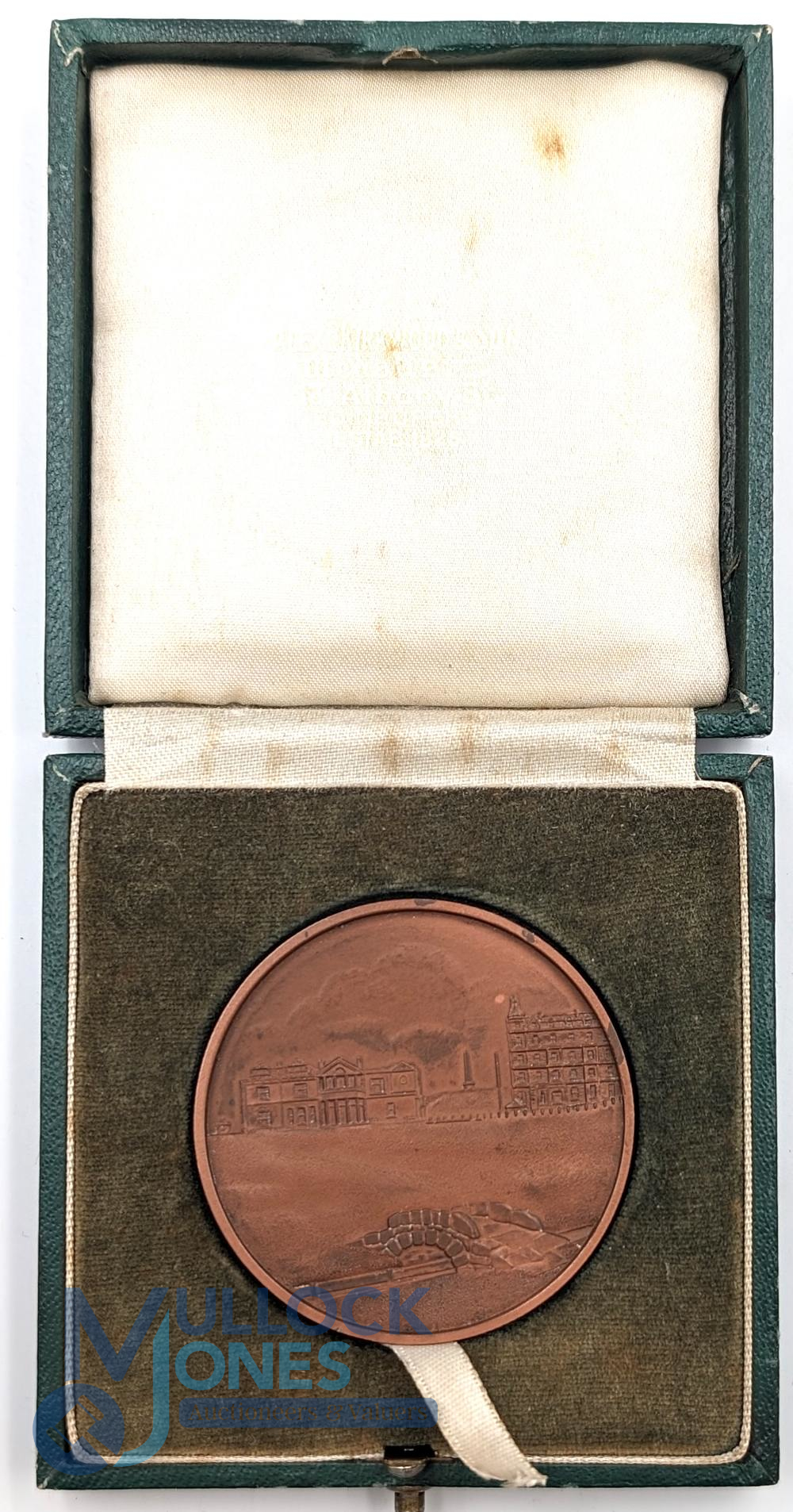 St Andrews Links Trophy: a brass 5cm diameter medallion with a view of the 18th hole - in an Alex