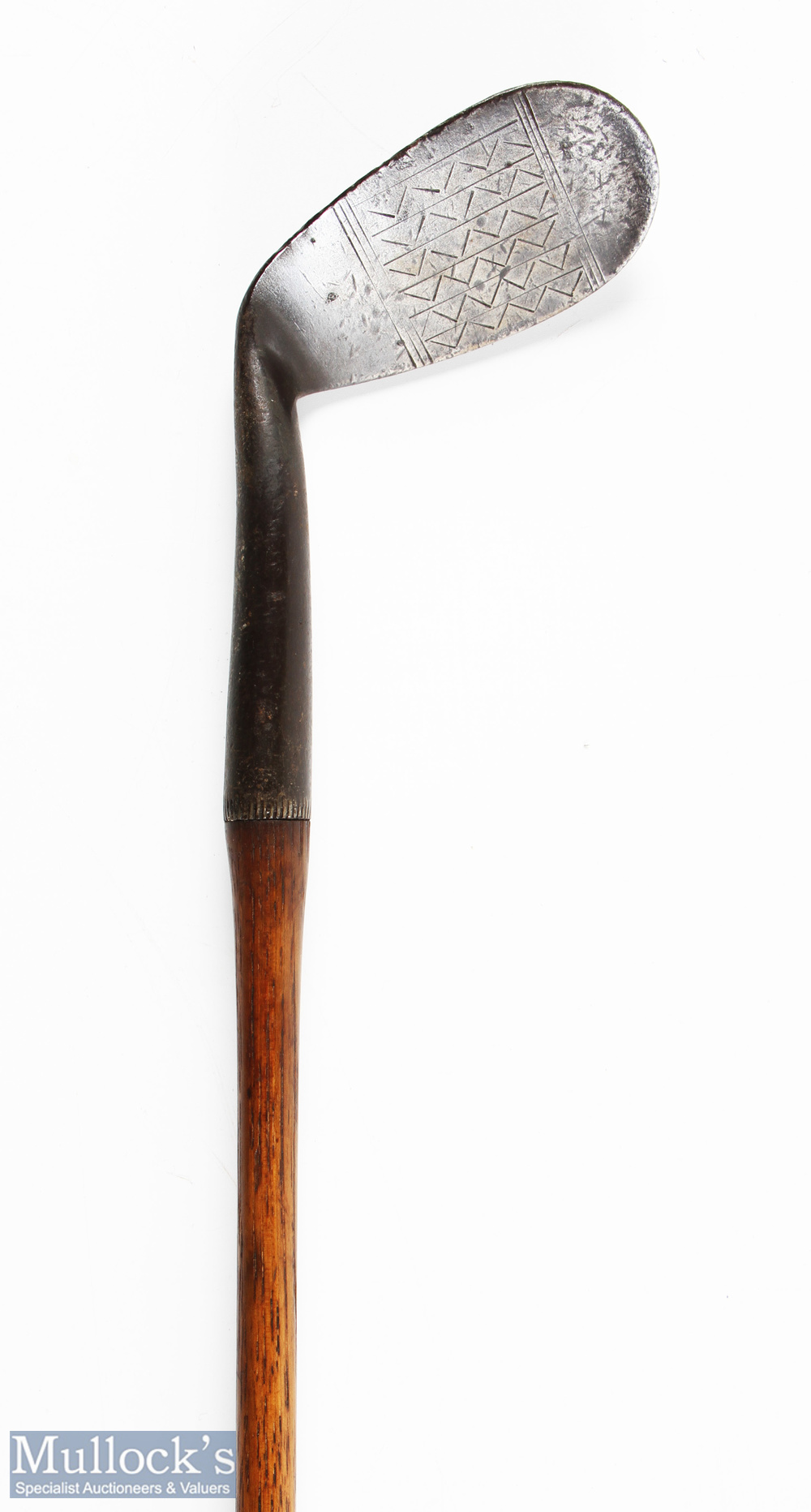 Bussey & Co London mashie niblick showing the maker's arrow cleek mark and unusual face markings, - Image 2 of 2