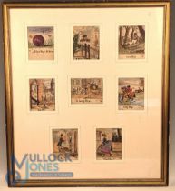 8 Miniature Cricket Watercolours. Featuring cricket sayings but using Victorian scenes Long Slip,