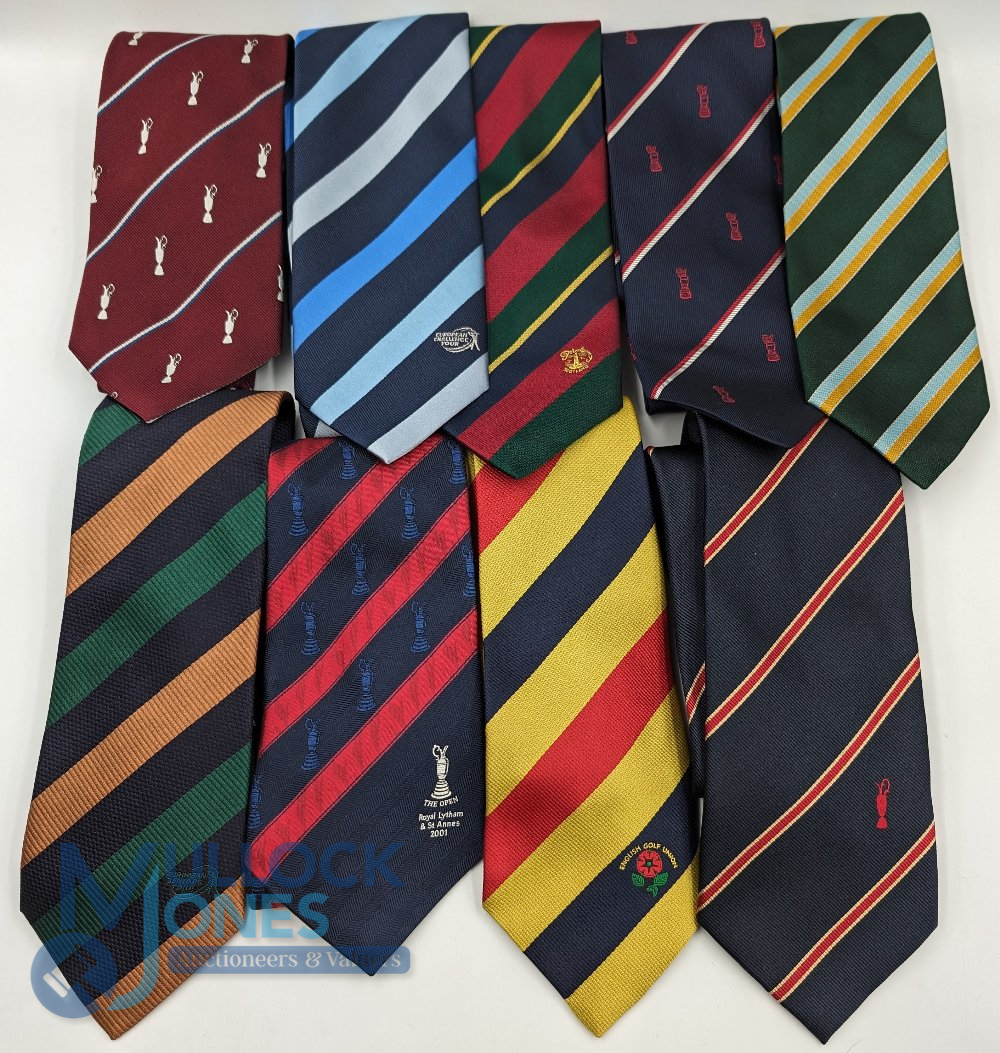 A Selection of Golf Neck Ties, with examples of European tour, the Open 2001, The Open, Turnberry