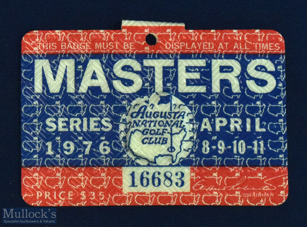 1976 US Masters Golf Tournament Badge - won by Raymond Floyd - complete with Augusta National Golf
