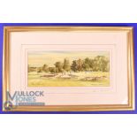 Denis Parrett Signed Walton Heath Golf Club coloured Golf Print - of the 12th Green with players