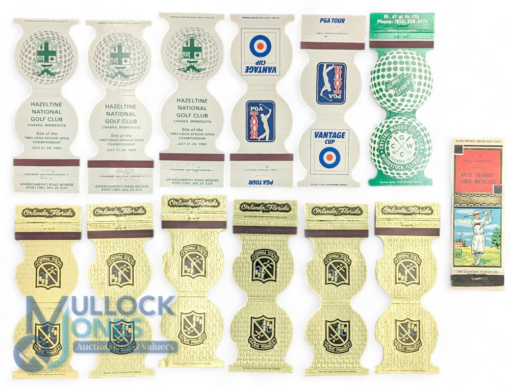 Golf Matchboxes, a collection to include Diamond Match Co Southern Pine County Club, Hazeltine