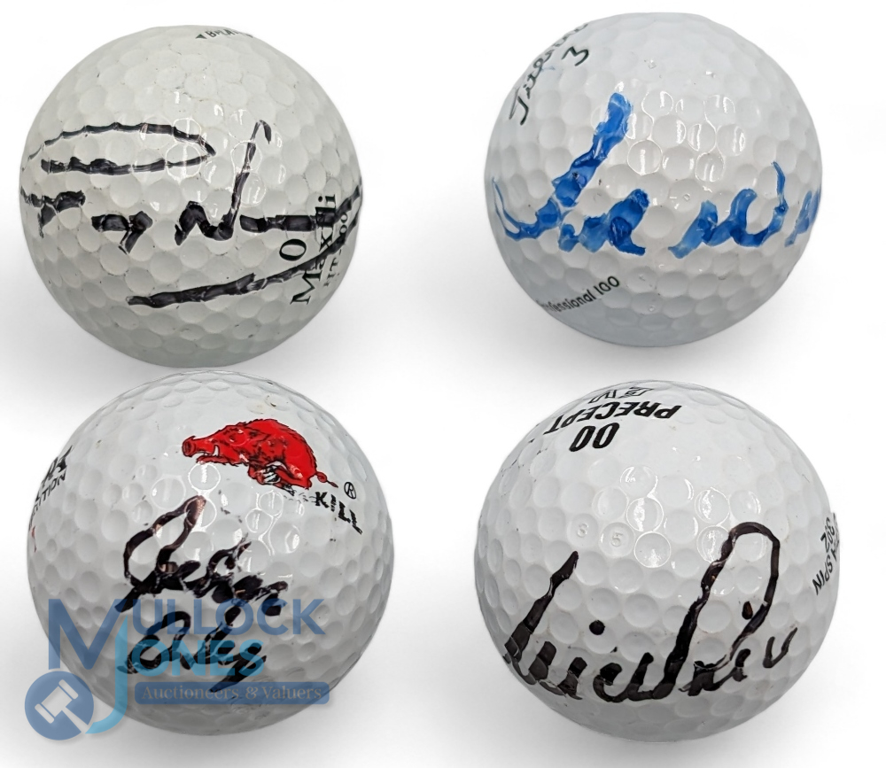 4x Open Golf Champions personally used and signed golf balls - Greg Norman Maxis "Shark", rare