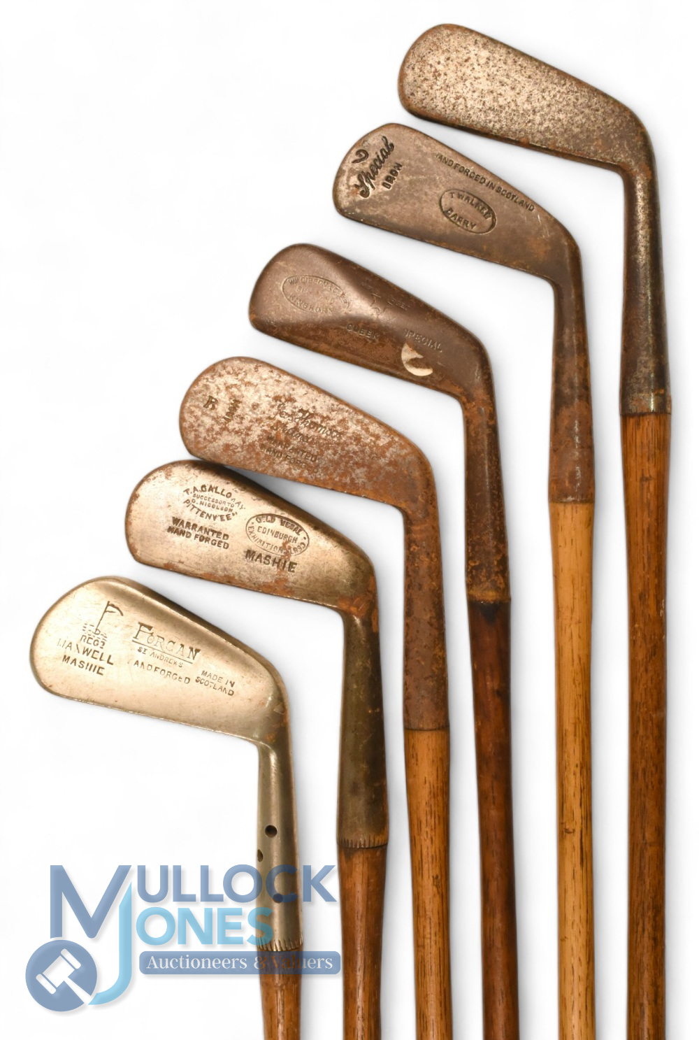 6x Assorted Irons incl Forgan Maxwell mashie, Gold Medal mashie by TA Galloway, T Walker No 2