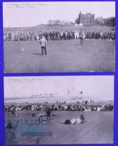 2x interesting 1905 Open Golf Championship St Andrews postcards - one of the '1st hole' with both