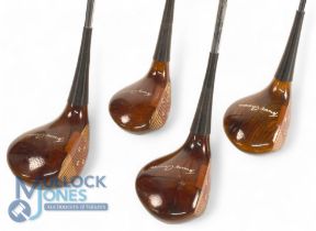 4x Matching Tommy Armour Autograph Persimmon head woods 1, 2, 3 and 4 - reg'd nos 945TW and 463T