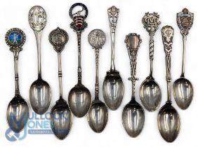 10x Silver Golf Teaspoons, all hallmarked with 3 good, enamelled examples to include Beston golf