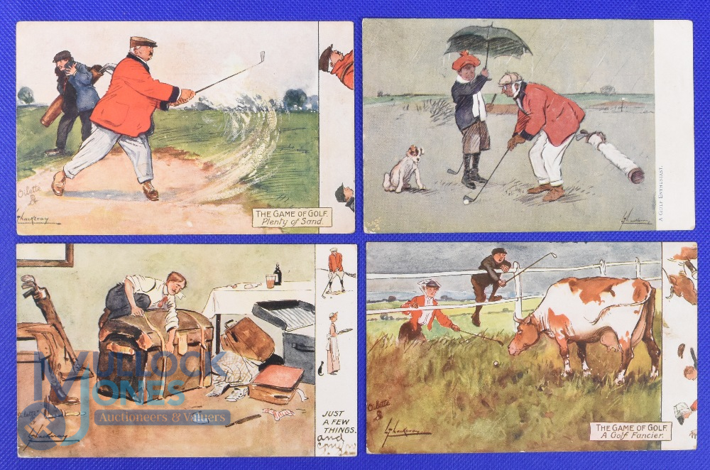 Interesting collection of early amusing coloured golfing sketch postcards (4) all by Lance Thackeray