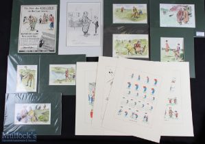 Hand Coloured Golf prints, Adverts and Cartoon: a mixed collection of various artists, 9 are mounted