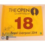 Golfer Rory McIlroy signed 2014 Open Championship Royal Liverpool GC yellow pin flag. He was crowned