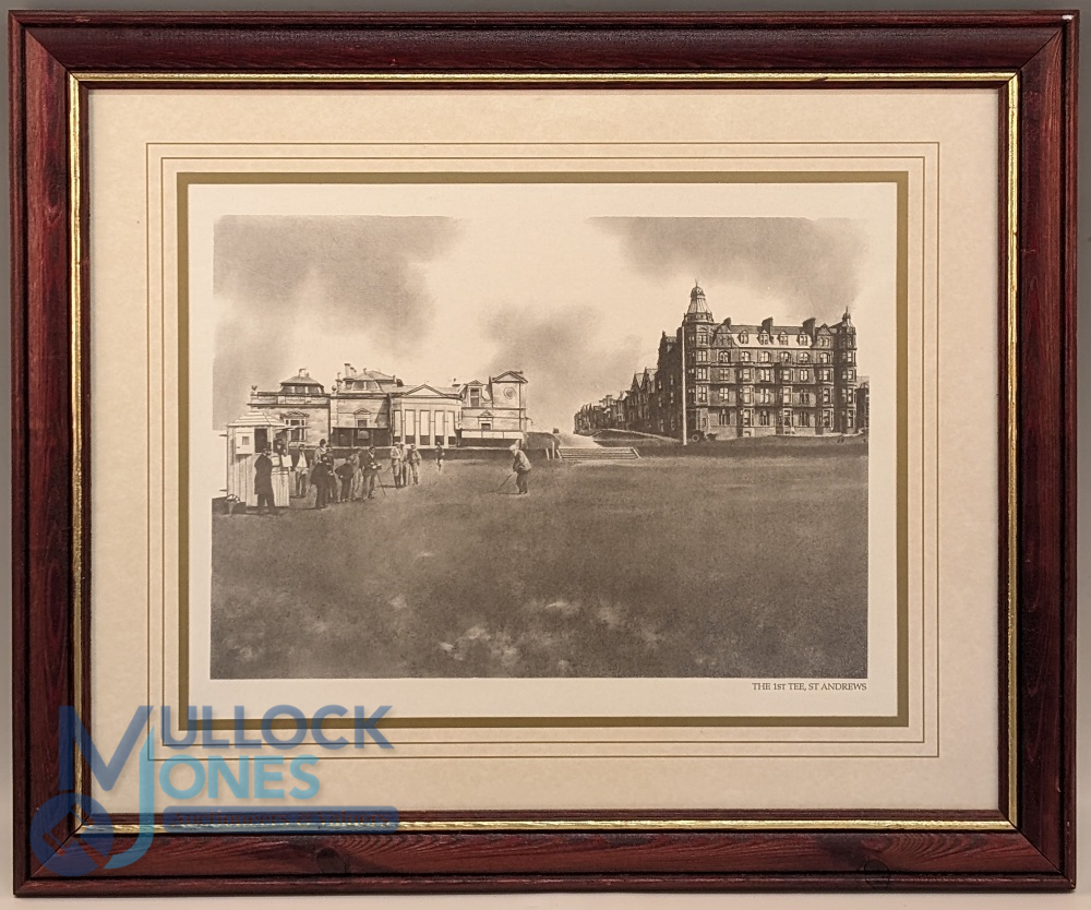 Tom Morris Teeing off the 1st at St Andrews: a modern print, framed and mounted under glass -