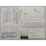 1938 Henry Cotton Wentworth Golf Club signed score card and photograph, Sept 21st, 1938, with P