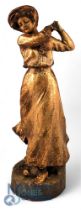 1910-1920 Scarce Goldscheider Statuette Lady Female Golfer in full swing Potter Figure, the bronze