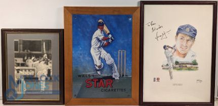 Cricket Photograph & Print to include b&w photograph Graham Gooch, sketch print of Nasser Hussain,