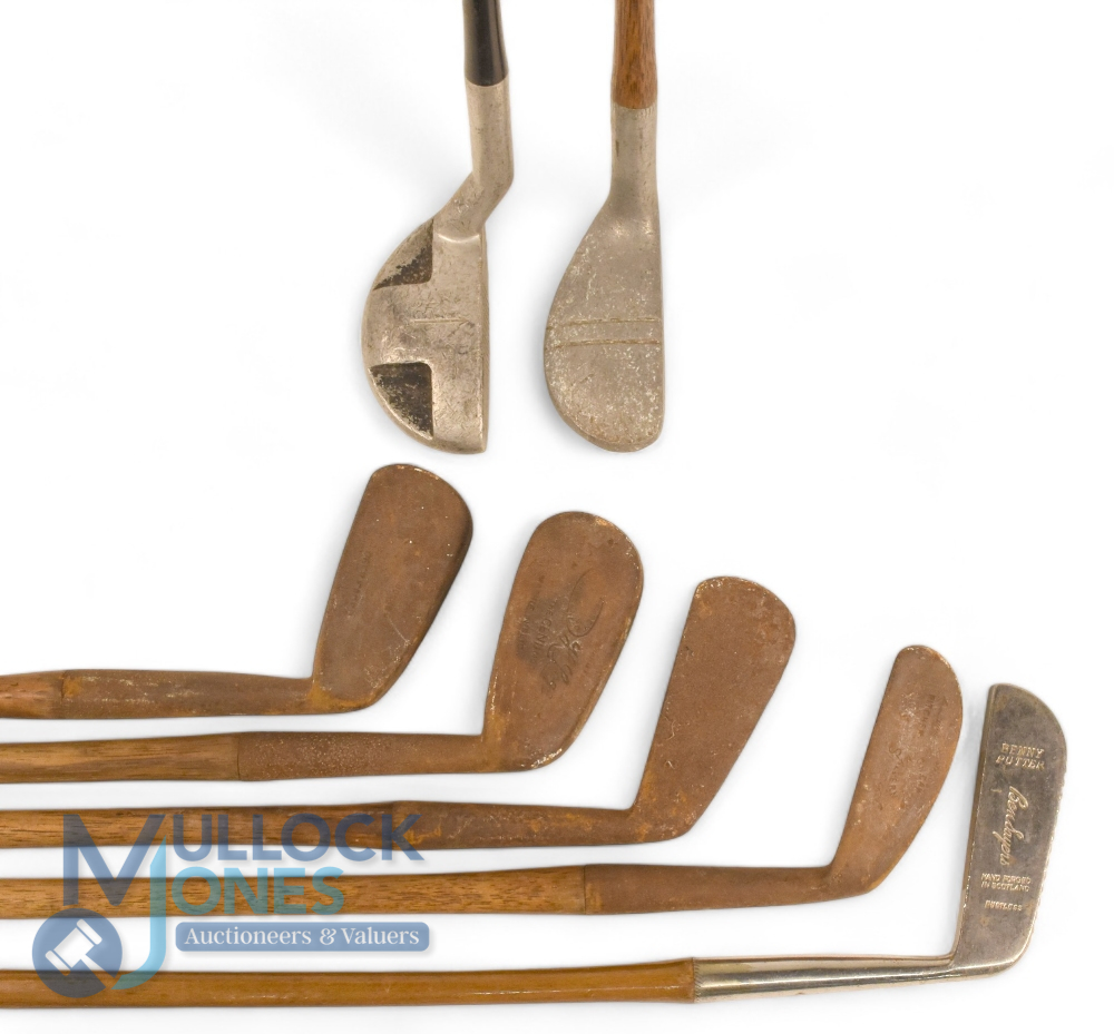 6x Various Hickory Clubs for restoration incl Ben Sayers Benny Putter with grooved sole with squared