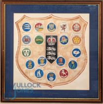 1996 County Captains Autographed Print, featuring 18 County Crests all signed below by each
