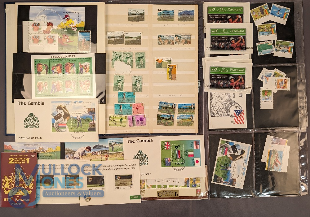 Golf Themed World Stamps within a stock album, to include mint, used, first day covers, and a