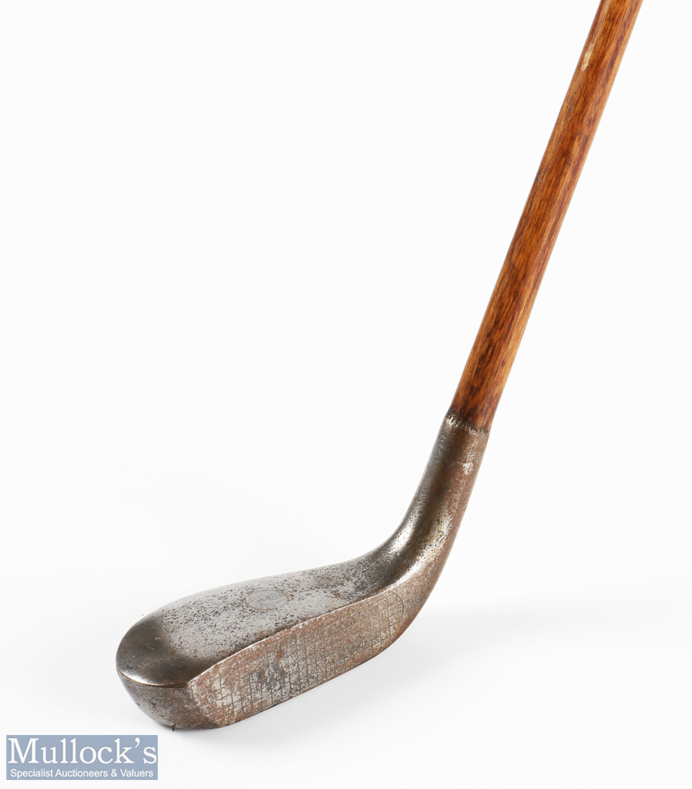 Rare R Simpson metal longnose socket neck putter with central bore throw lead plug, fitted with a
