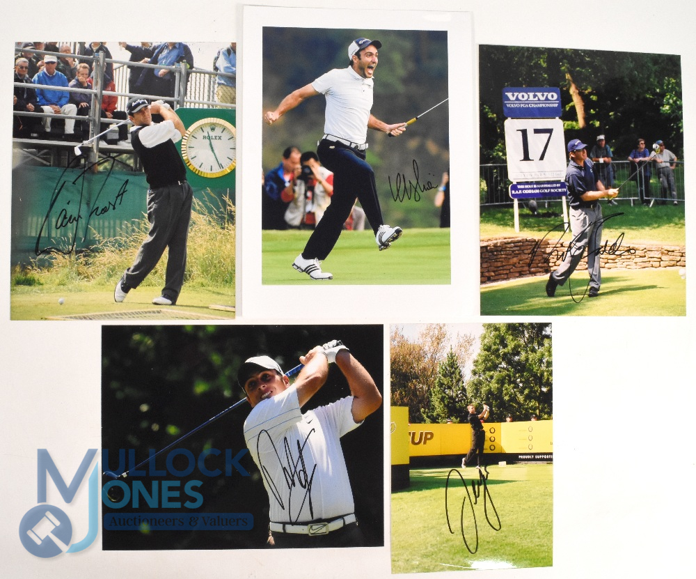 5x Golf signed colour Photographs, with signatures of Eduordo Molinarfi, Segio Garcia, Nick Faldo,