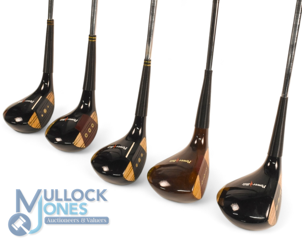 5x Power Built Citation persimmon woods 1, 3, 4 and 5 in black finish with brass backweight, central